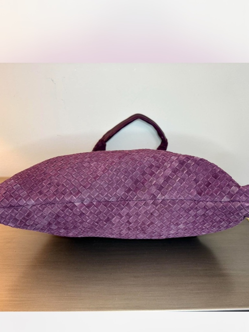 NWT Woven Suede Leather Hobo Bag Purple Intrecciato Style Slouchy Shoulder Bag - Picture 3 of 6